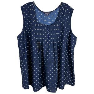 Roamans Plus Size 24W Tank Top Navy Blue Babydoll Blouse Sleeveless Satin 170